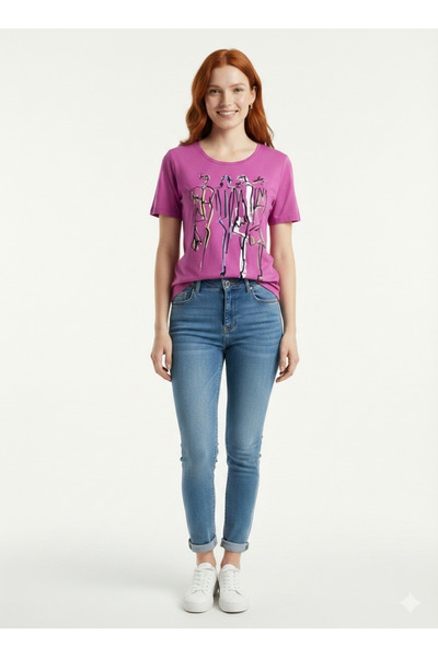 Neden Tekstil Printed Women's Round Neck Short Sleeve T-Shirt