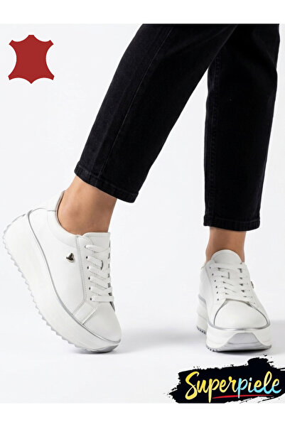 VIRBOTI VIRTUAL BOUTIQUE Women's khaki genuine Leather sneakers with metal heart