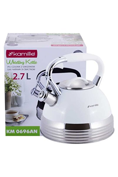 Kamille Stainless Steel Teapot 2.7L Silver-White with Whistle for Induction