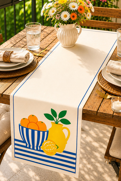 AYSHOME Ays Home Covor decorativ cu dungi albastru marin și model lămâie (45 ...