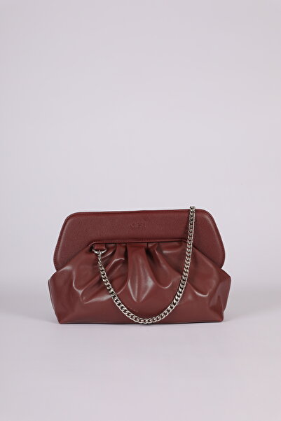 HEYBE'S Heybes Women's Burgundy Vegan Leather Drawstring Design Modern Handba...