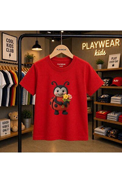 playwear Tricou unisex pentru copii 100% cu imprimeu cu flori de buburuză, pe...