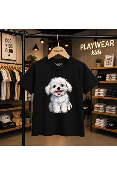 playwear Tricou unisex pentru copii, 100% din bumbac, cu imprimeu câine ornam...