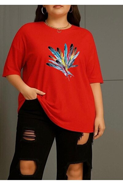 NIGRUM PARDUS TRICOU DE DAMĂ MĂRIME MARE, 100% BUMBAC, CU IMPRIMEU PENE COLORATE