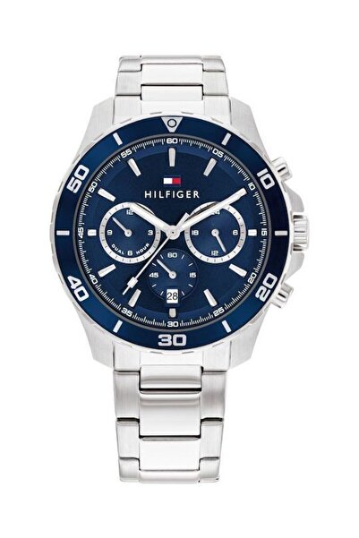Tommy Hilfiger Jordan Ανδρικό Ρολόι 43mm Χρονογράφος Μπαταρίας με Ασημί Μεταλ...