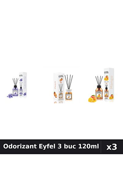 Eyfel Set 3 Odorizante Camera cu Betisoare - Lavanda, Piersica, Mango 120ml