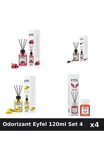 Eyfel Set 4 Odorizant Camera cu Betisoare 120ml - Fructe Pădure, Vanilie, Ana...