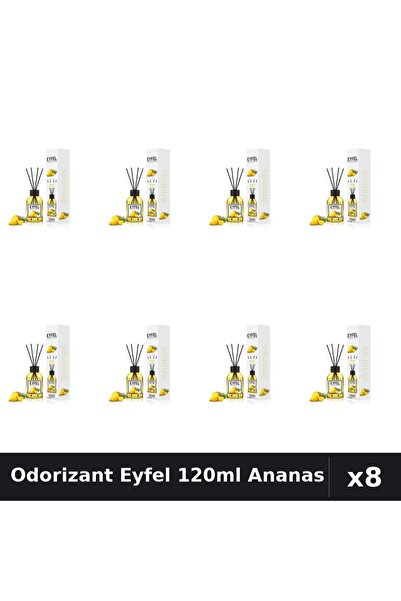 Eyfel Set 8 Odorizant Camera cu Betisoare - Aroma Ananas, Parfum Intens 120ml