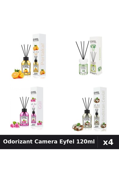 Eyfel Set 4 Odorizant Camera cu Betisoare 120ml - Portocala, Iasomie, Trandaf...