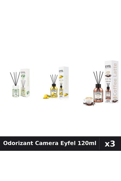Eyfel Set 3 Odorizant Camera cu Betisoare - Iasomie, Ananas, Cafea 120ml
