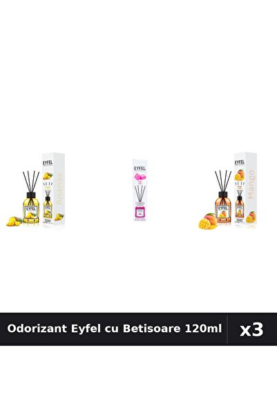 Eyfel Set 3 Odorizante Camera cu Betisoare - Ananas, Bubble Gum, Mango 120ml