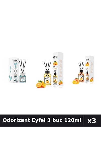 Eyfel Set 3 Odorizant Camera cu Betisoare - Angel, Mango, Portocala, 120ml
