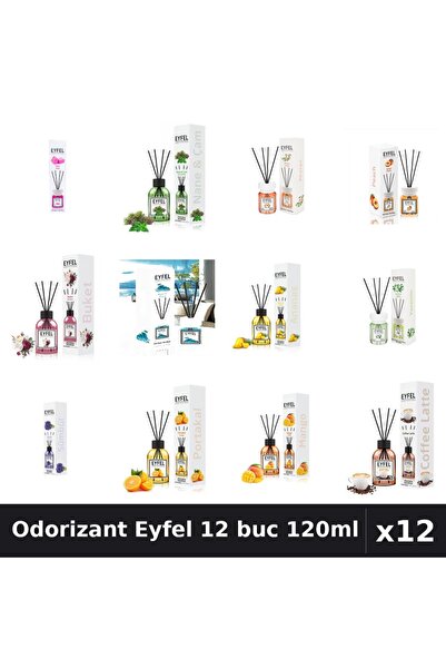 Eyfel Set 12 Odorizante Camera cu Betisoare - 12 Arome Asortate, 120ml