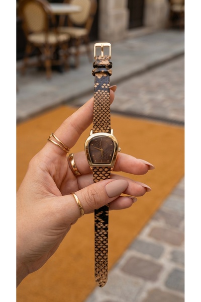 KLISHE Butik Royale Women's Watch Gold Color & Coffee Dial Snake Pattern Leat...