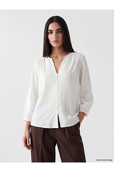 LC Waikiki Lcw Vision Striped Oversize Dobby Blouse with a Hidden Collar