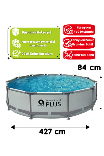 Kalitomi 427x84 cm Metal Gövde Bahçe Havuzu – Paslanmaz Çelik Konstrüksiyon K...