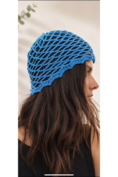LİA CLİPS CO Women's Blue Mesh Hair Cap, Hand Knitted Summer Bohemian Cap – B...