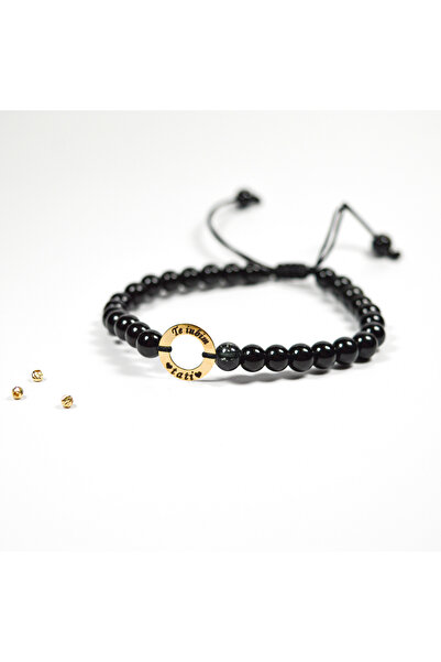 BLACK SWAN Bijoux Bratara reglabila cu snur si disc din aur 14k - Mesaj grava...