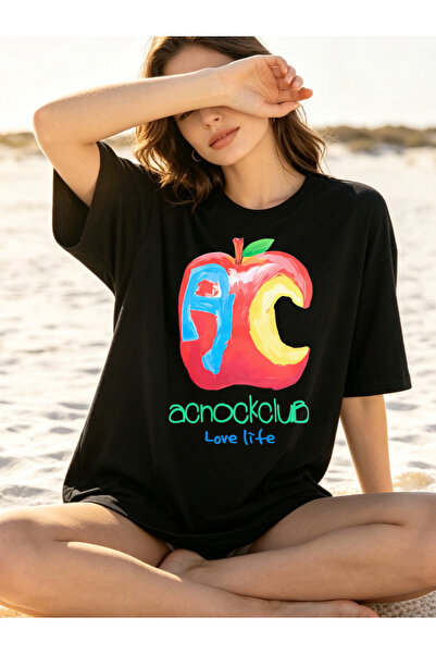 Fleck قمصان كاجوال للرجال بشعار أبل مع حروف AC ونص Achockclub Love Life، قمصا...