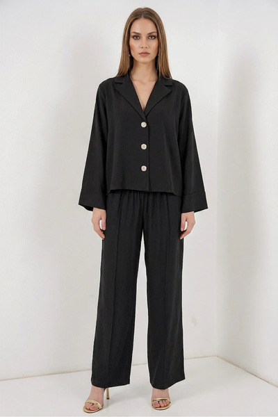 Şeker Portakalım Women's Classic Collar Regular Waist Buttoned Viscose Black ...