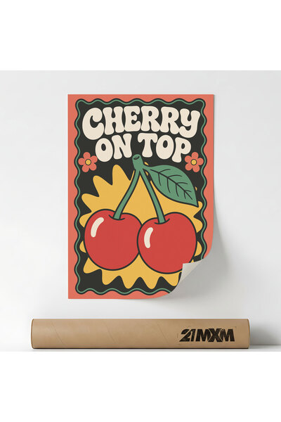 21mxm Poster Decorativ Tematică Fruit Pop Art - 'Cherry on Top', Material Tex...