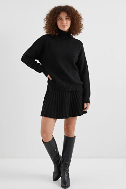 buğrahayalin Women's Turtleneck Knitwear Black Two-Piece Set