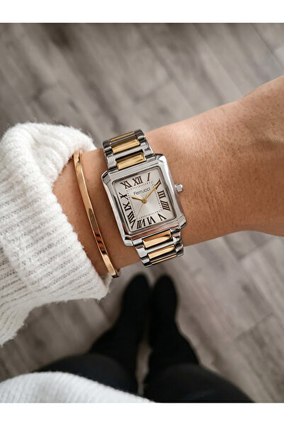 Ferrucci Roma Rakamlı Dikdörtgen Kasa Silver Rose Gold Metal Kordon Kadın Kol...