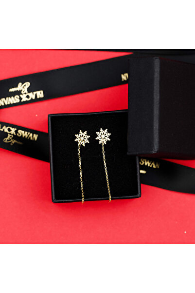 BLACK SWAN Bijoux Cercei Fulg de Nea cu lant din Argint 925 suflat cu Aur14 K...
