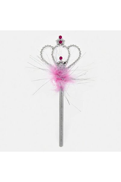 Z Store Baghetă de prințesă argintie cu coroană roz și pene – 34 cm