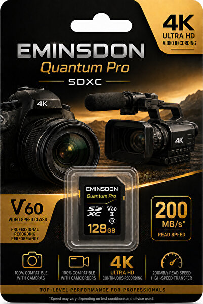 EMiNSDON بطاقة ذاكرة QuantumPRO بسعة 128 جيجابايت بدقة 4K و8K متوافقة فقط مع ...