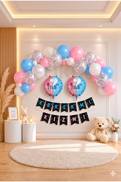 FOKUL Cinsiyet Partisi Kız Mı Erkek Mi Balon Süsleme Seti Baby Shower Cinsiye...