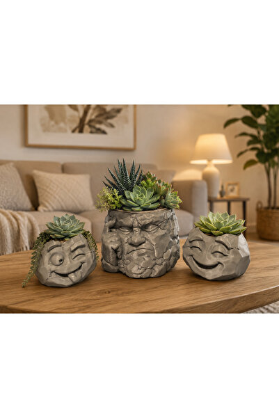 ecraft3D Eğlenceli Çiçek Saksı Seti - Üçlü Set