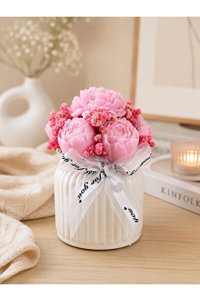 OEM Aranjament floral decorativ, Handmade, Bujori din ceara de soia, Parfum f...