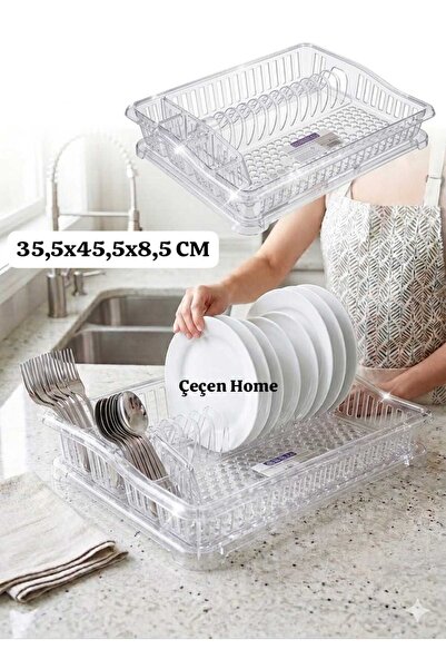 ÇEÇEN HOME Petek Dokulu Plastik Tek Katlı Tabaklık Tezgah Üstü Bulaşıklık, Sü...