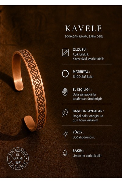 KAVELE Pure Raw Motif Copper Bracelet-In Gift Box