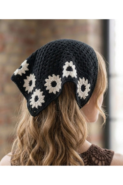 FioraWear Crochet-Look Floral Motif Bandana/Hairband