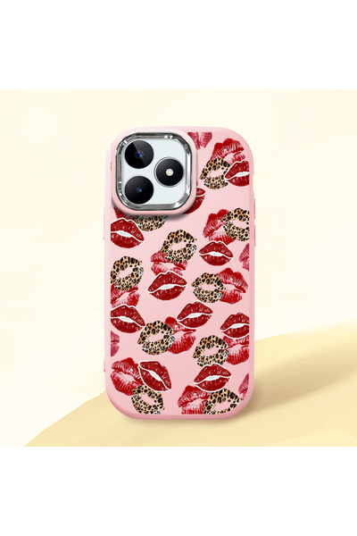 Hontinga Realme C51 Compatible Case Camera Protector Pink Silicone Couple Pho...