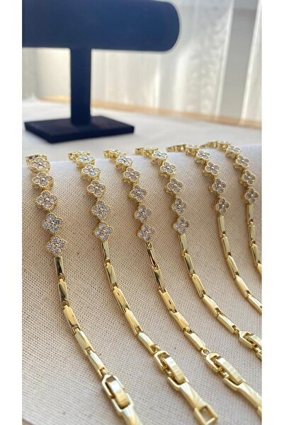 CM Jewelry Yonca Bileklik 14k Altın Kaplama Kuyumcu Model Paslanmaz Kadın Gol...