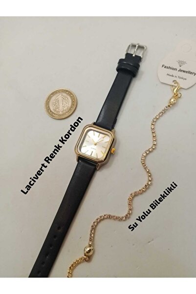 Brality Vintage Square Design Model, Gold Color Case, Silver Color Dial, Navy...