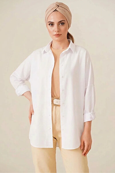 Generic Brand Women's Oversize Basic Cotton White Hijab Shirt