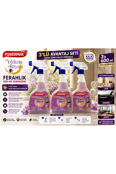 powermax Yıldızın Rüyası Oda Kokusu 600 Ml x 3 Adet Kalıcı ve Ferah Ortam Kok...