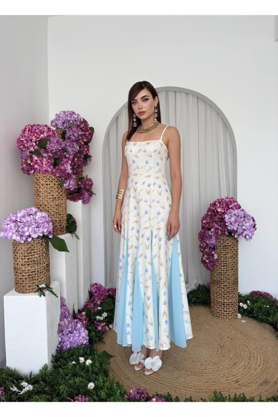 Caddebostan Moda Φόρεμα μίντι με λουλουδάτο σχέδιο και τιράντες, με λεπτομέρε...