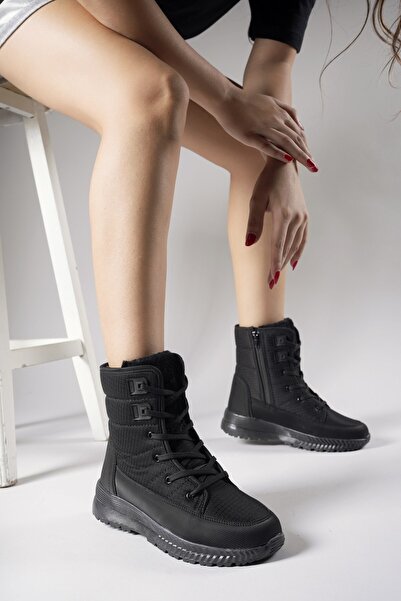 stilfest Winter Waterproof Zippered Women's Boots Black Fur Snow Boots