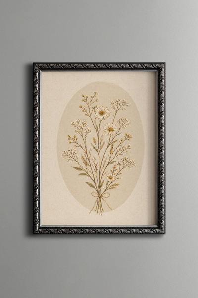 epiqart Daisy and Wildflower Bouquet - Vintage Patterned Frame - Slim Model
