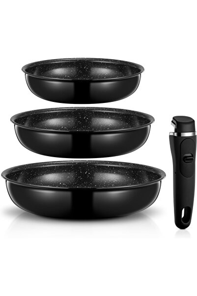 OEM Set of 3 pans with detachable handle 20/24/28cm non-stick ceramic Inducti...