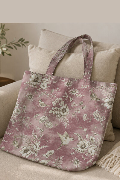 Elegancembroidery Günlük Kullanıma Uygun Pudra Pembe Tote Bag Kadın Çanta - 50x50cm