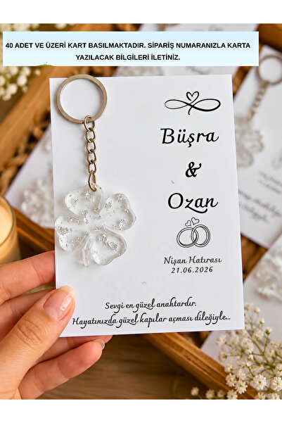 Gelinrehberi 10 Adet Kartlı Yonca Anahtarlık Nişan, Nikah, Söz, Kına, Düğün, ...