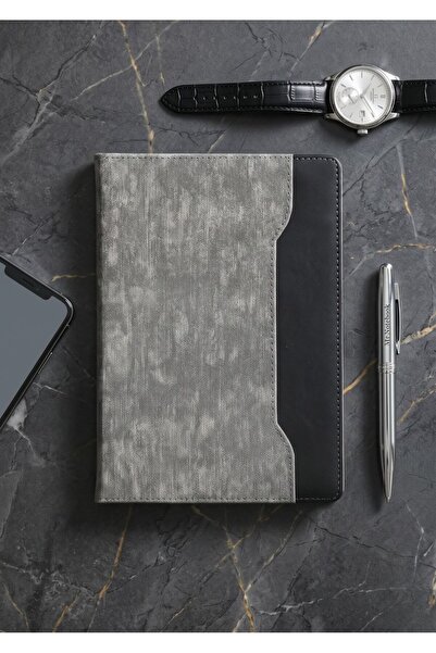Mr.Notebook Kişiye Özel İsim Yazılı Çift Dokulu Cepli Füme Termo Deri Defter ...