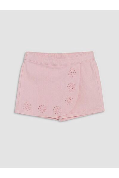 LC Waikiki Lcw Baby Elastic Waist Baby Girl Embroidered Gabardine Shorts