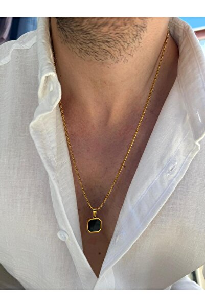 Fjellor Eredas Black Enamel Plate End Gold Color Albanian Chain Steel Men's N...